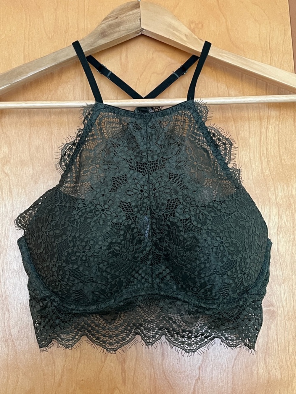 Lace High-Neck Bralette in Dark Green